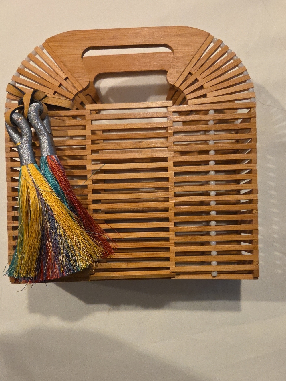 Vince Camuto Byane Structured Bamboo Handbag with Multicolor Tassel